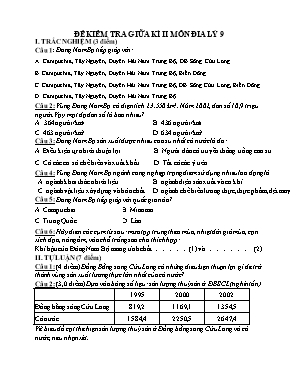 Đề kiểm tra giữa học kỳ II môn Địa lý Lớp 9 (Có đáp án)
